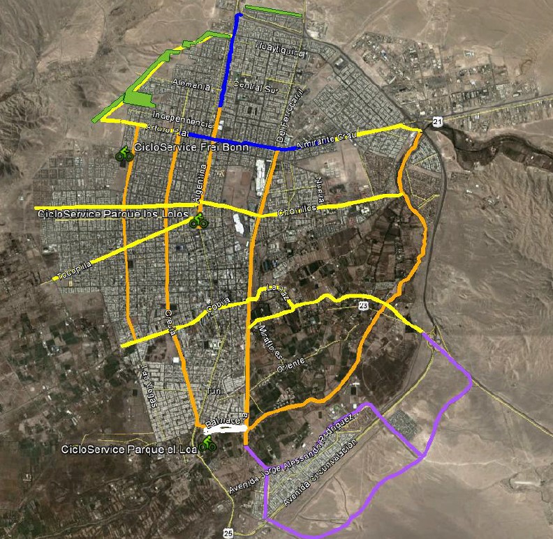 mapa ciclovías de Calama